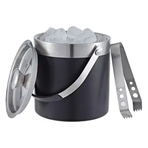 Buckingham Double Wall Stainless Steel Ice Bucket 2.3 Litre with Tong , black finish