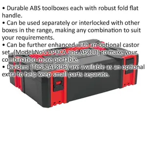 Versatile 445 x 310 x 130mm Portable Stackable Tool Box in Red - Durable ABS Storage Solution