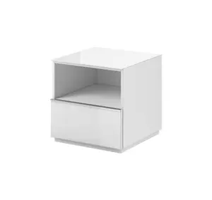 Elegant White Helio 37 TV Cabinet, Compact Storage Solution with Drawer & Open Shelf, Cable Management, H500mm W500mm D480mm