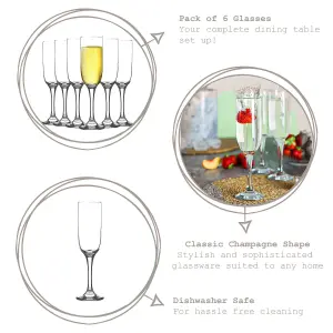 LAV - Tokyo Glass Champagne Flutes - 210ml - Pack of 6