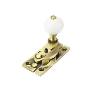 Sash Heritage Claw Fastener with White Ceramic Knob (Locking) - Antique Brass