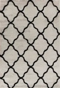 Moroccan Berber Shaggy Rugs Living Room Bold Trellis Stone 80x150 cm