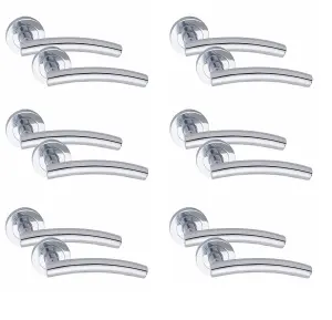 6 Pair Arched T-Bar Door Handles Polished Chrome Finish - Golden Grace