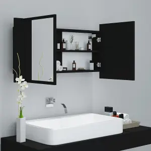 Berkfield LED Bathroom Mirror Cabinet Black 90x12x45 cm