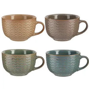 Set of 4 Mix Match Large Stoneware Cups Coffee Mugs