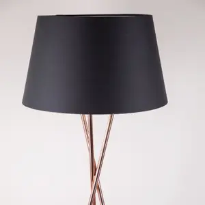 First Choice Lighting Pair Copper Tripod Floor Lamp with Black Fabric Shade