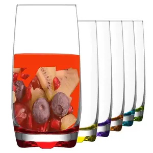 Queensway Home & Dining 390ml 6 Pcs Coloured Base Tall Drinking Glasses Set Highball Tumbler Water Cups