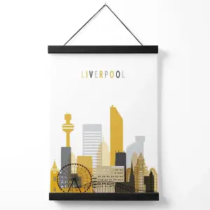 Liverpool Yellow and Grey City Skyline Medium Poster with Black Hanger