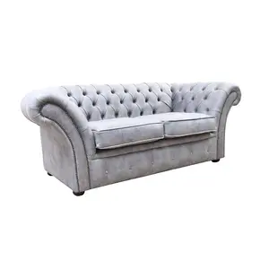 Chesterfield Handmade 2 Seater Sofa Oakland Taupe Grey Fabric In Balmoral Style