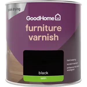 GoodHome Black Satin Multi-surface Furniture Wood varnish, 250ml