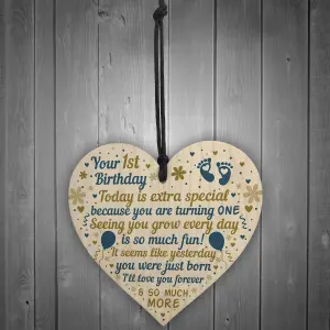 Red Ocean Baby's First 1st Birthday Gift For Baby Girl Boy Wooden Heart Plaque Keepsake Gift From Mummy Daddy