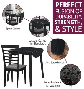 Hallowood Furniture Ledbury Drop Leaf Round Table Set with 4 Chairs in Black Finish