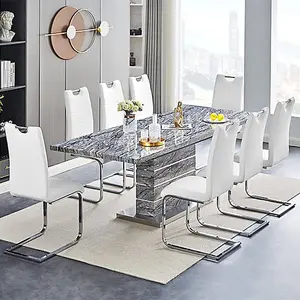 Parini Extendable Melange High Gloss Dining Table 8 White Chairs