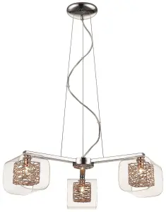 Luminosa Spring 3 Light Multi Arm Ceiling Pendant Mesh Chrome, Copper, Glass Three, G9