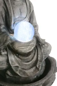 Primrose Buddha and Crystal Ball Water Feature Fountain with LED Lights Indoor Outdoor Use H66cm