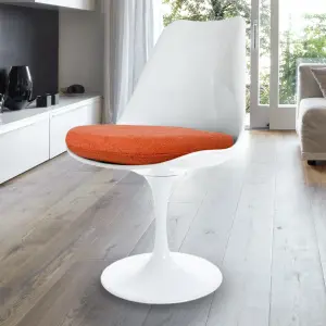 White Tulip Dining Chair with Velveteen Orange Cushion