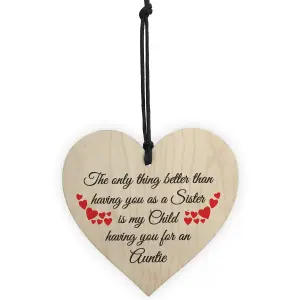 Red Ocean SISTER Child Having You As Auntie Gift Wooden Hanging Heart