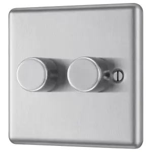 GoodHome Raised rounded profile Double 2 way 200W Dimmer switch Silver 2 gang