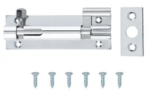 Smith & Locke Chrome-plated Silver Chrome effect Brass Barrel Door bolt N238 (L)76mm (W)25mm