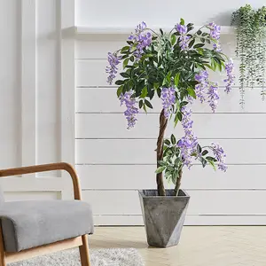 Artificial Plant Fake Wisteria Flower Tree Indoor Outdoor Decorative Plant in Black Pot 120 cm