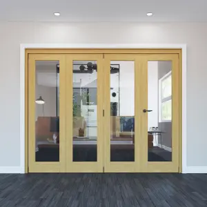 Geom 1 Lite Clear Glazed Oak Internal Bi-fold Door set, (H)2060mm (W)2517mm