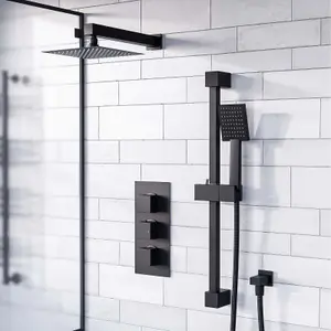 Nes Home Concealed Thermostatic Mixer Valve, Slider Rail & Shower Head Set Matte Black