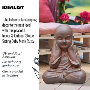 IDEALIST™ Buddha Statue 15.4 Inch Tall, Terracotta Reinforced Stone Sitting Baby Monk Figurine for Home and Garden L29 W23 H39 cm