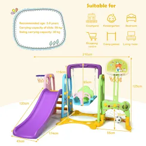 COSTWAY 6 in 1 Kids Slide Swing Set Climbing Slide Playset W/ Basketball & Soccer Goal