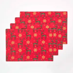 Homescapes Red Reindeer Christmas Placemats, Set of 4