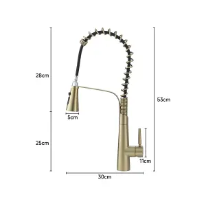 Pre-rinse Pull Down Gold Kitchen Faucet 304 Stainless Steel and Brass