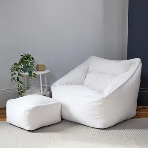 icon Natalia Borg Armchair Bean Bag and Footstool Set Natural Giant Fluffy Bean Bag Chair