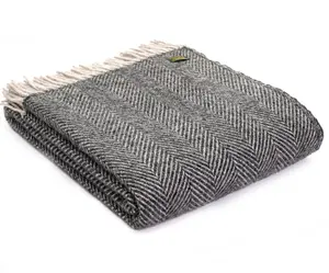 Herringbone Charcoal & Silver 100% Wool Throw