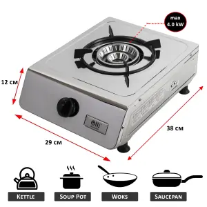 NJ-100SD Indoor Single Burner Gas Stove Stainless Steel Portable Camping Cooker LPG 4kW