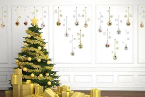 Matt Gold and Silver Christmas Ornaments Wall Stickers Set Decoration Decal DIY