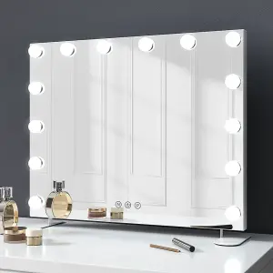 White Hollywood Vanity Makeup Mirror Bedroom Dressing Table Mirror with 14 LED Bulbs Dimmable