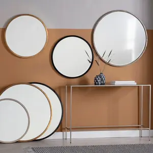 Thora Metal Flat Wall Mirror Higgins Round Mirror Black / 60cm H x 60cm W