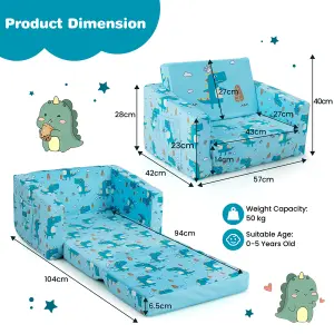 Costway 2-in-1 Kids Convertible Couch Children Fold out Sofa Bed Lounger Soft Velvet