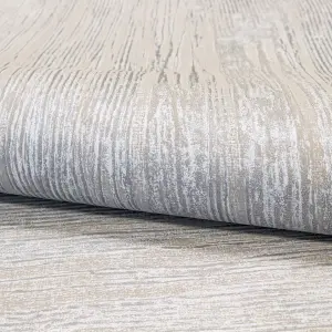 Galerie Feel Beige Metallic Wooden Plank Wallpaper Roll