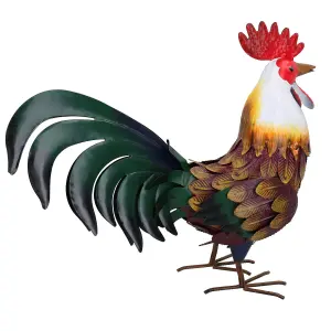 Hand Painted Metal Garden  Farmyard Metal Rooster Gift Sculpture 16x35x44cm