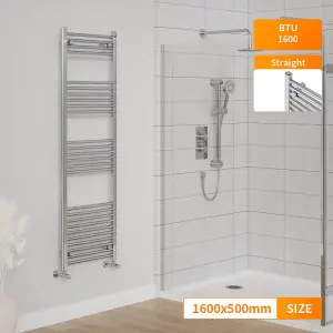 Right Radiators 1600x500 mm Straight Heated Towel Rail Radiator Bathroom Ladder Warmer Chrome