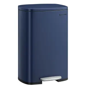 SONGMICS Trash Bin, Waste Pedal Bin for Kitchen, Rubbish Can, Soft Close, Step-On Pedal, Steel, Inner Bucket, Blue