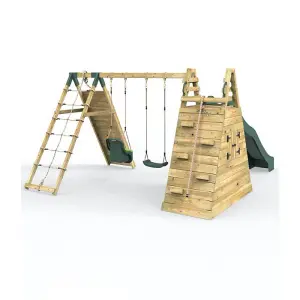 Rebo Wooden Pyramid Climbing Frame with Swings and 8.7ft Water Slide - Pixley