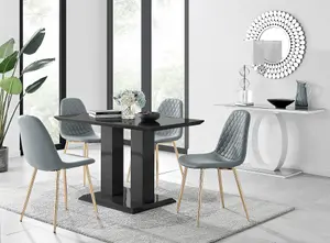 Furniturebox Imperia 4 Modern Black High Gloss Dining Table and 4 Grey Corona Gold Leg Chairs