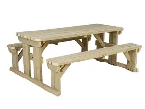 Abies wooden picnic bench and table set, rounded outdoor dining set (6ft, Natural finish)