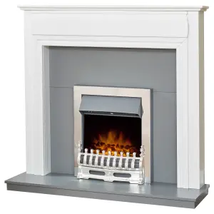 Adam Honley Fireplace in Pure White & Grey with Downlights & Blenheim Electric Fire in Chrome, 48 Inch