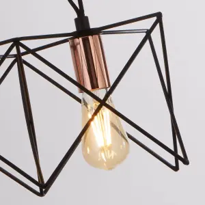 Lighting Collection Houston Matt Black and Shiny Copper 3Lt Frame Pendant