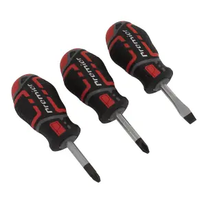 Sealey GripMAX Stubby Screwdriver Set TPV Rubber Soft Grip Handles 3 Pcs AK4328