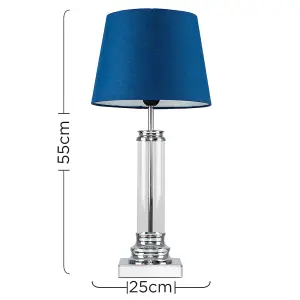 ValueLights Knowles Modern Silver and Clear Glass Touch Floor Lamp with Navy Light Shade