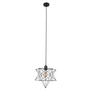 ValueLights Sadira Retro Matt Black Ceiling Pendant Light Fitting with Geometric Star Shade