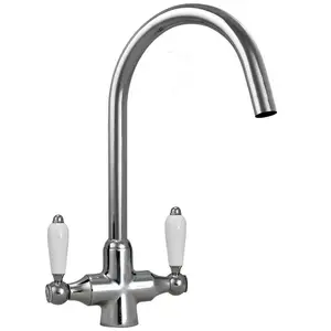 Astini Colonial Chrome & Double White Ceramic Handle Kitchen Sink Mixer Tap